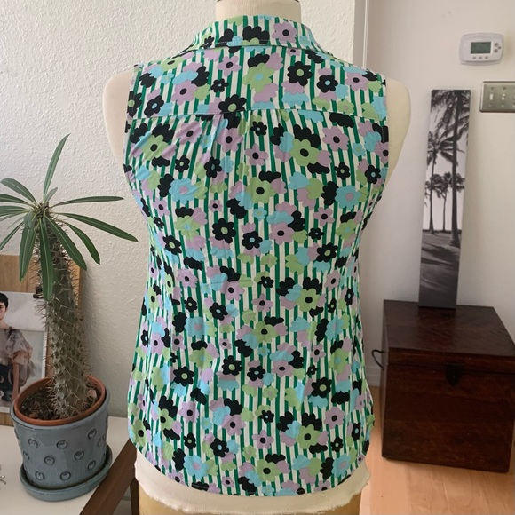 ModCloth Sleeveless collared top with stripes and Warhol style abstract flowers - Picture 5 of 8